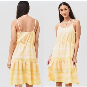 NEW SUMMERY COPENHAGEN Rose Novelty Print Yellow Boho Cotton Tiered Mini Dress M